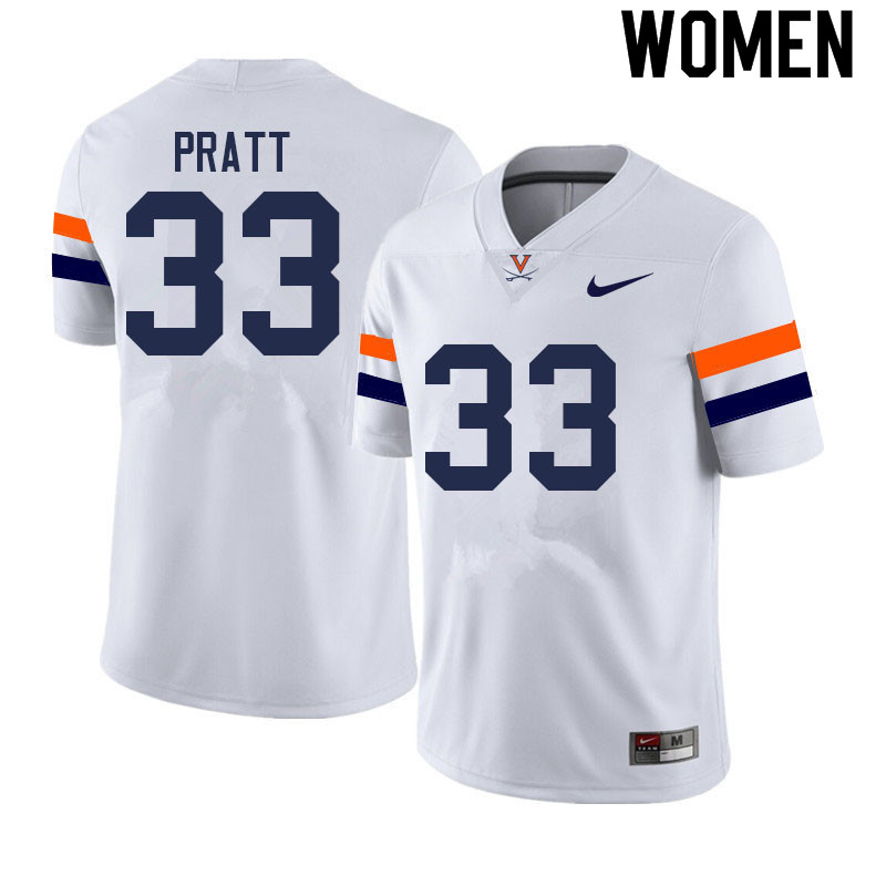 Women #33 Darnell Pratt Virginia Cavaliers College Football Jerseys Sale-White